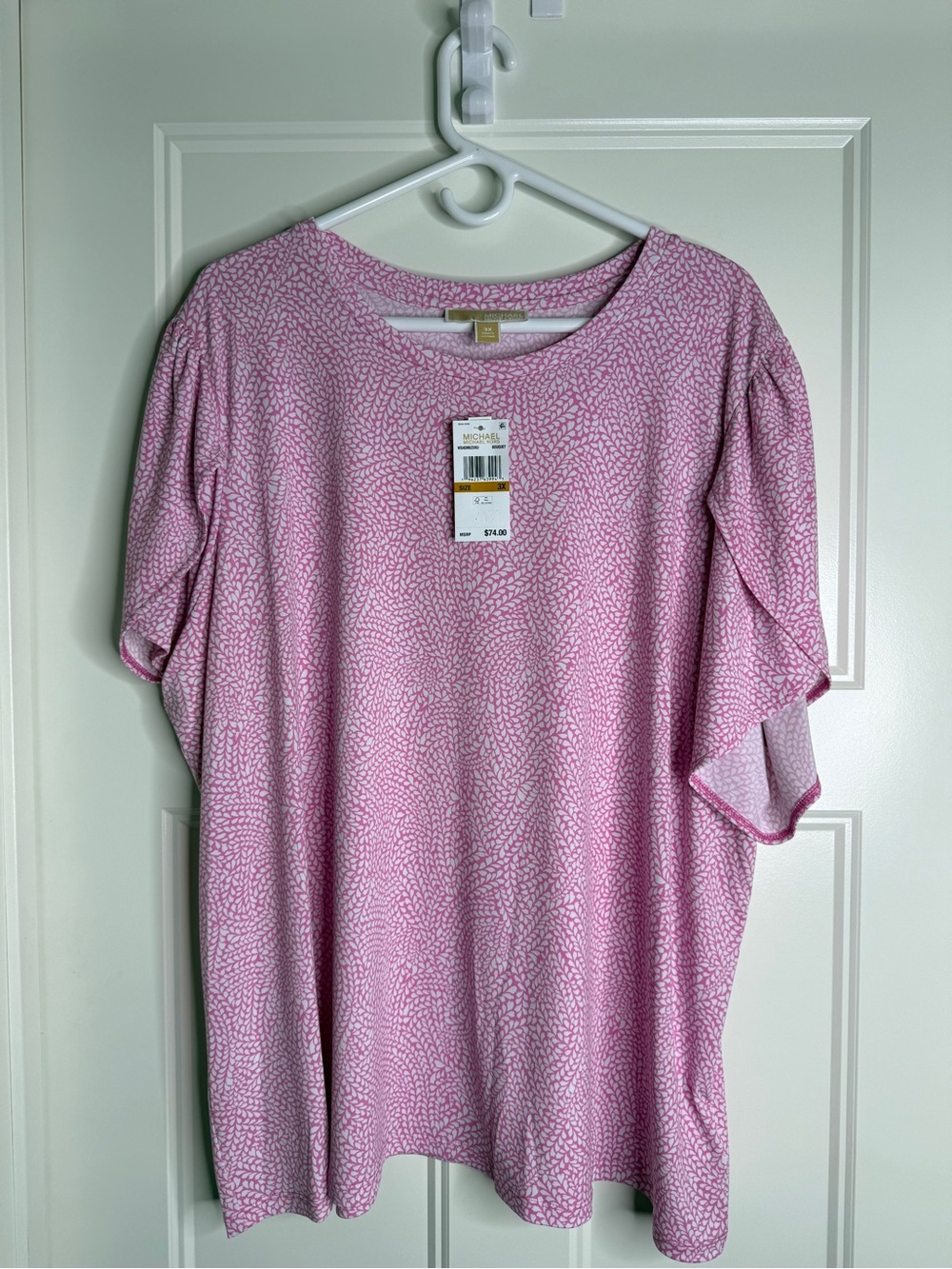 NWT Michael Kors Women’s Pink Printed Short Sleeve Top, 3X